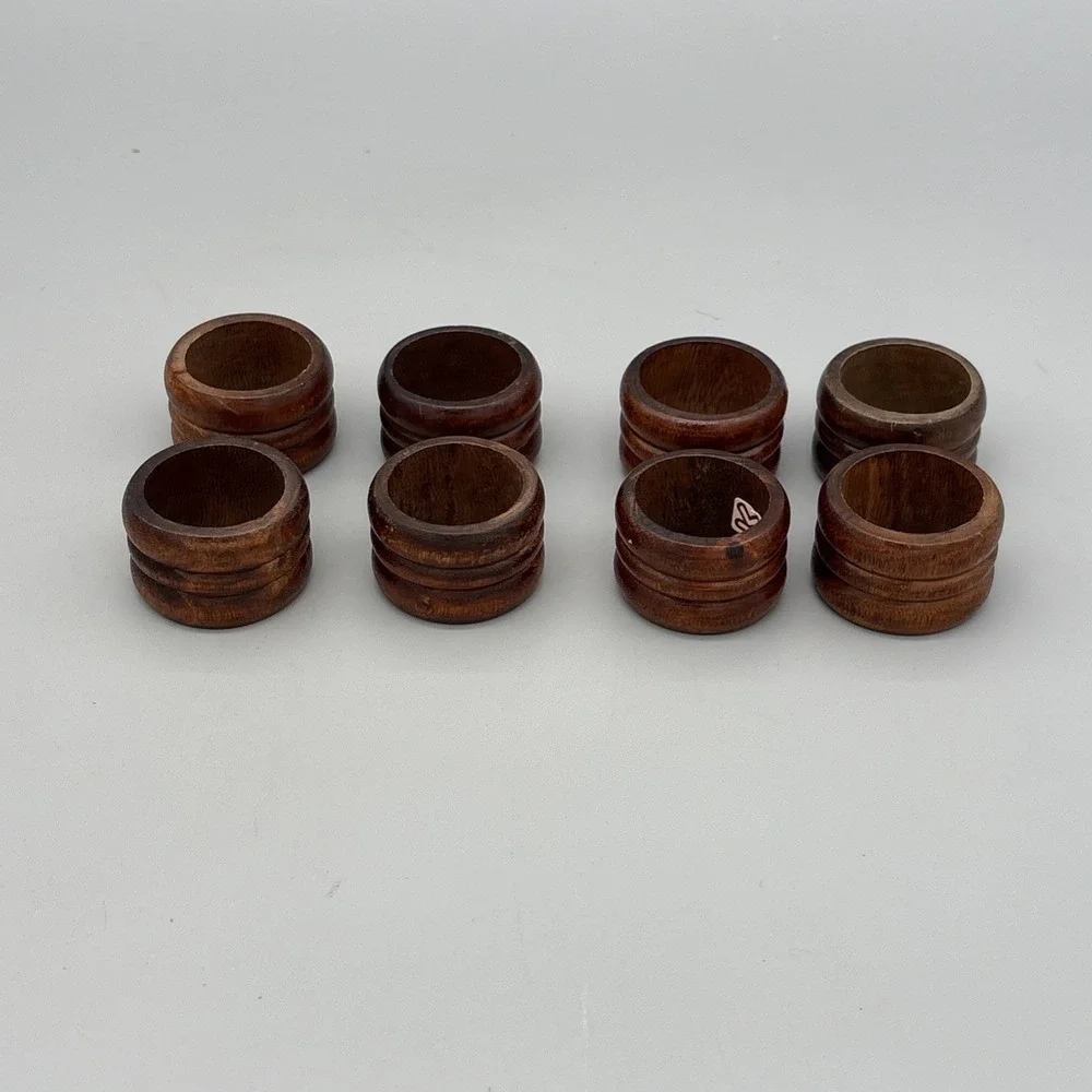 MCM Knobler Wooden Napkin Rings - Set of 8 - Wood Napkin Holders Vintage 1.25